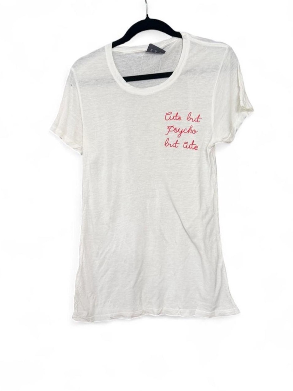 White 'Cute but Psycho but Cute' Embroidered Tee